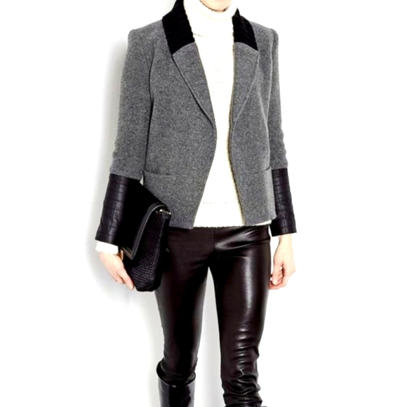 Theory Ponette Leather Wool Cashmere Riding Jacket - Picture 1 of 12